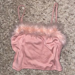 Barbiecore y2k pink fuzzy trim cami top